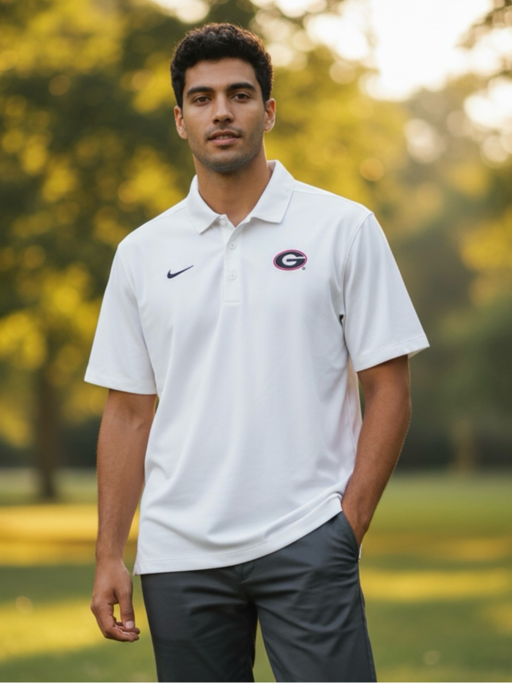 Nike White Polo with Georgia Bulldogs G Logo